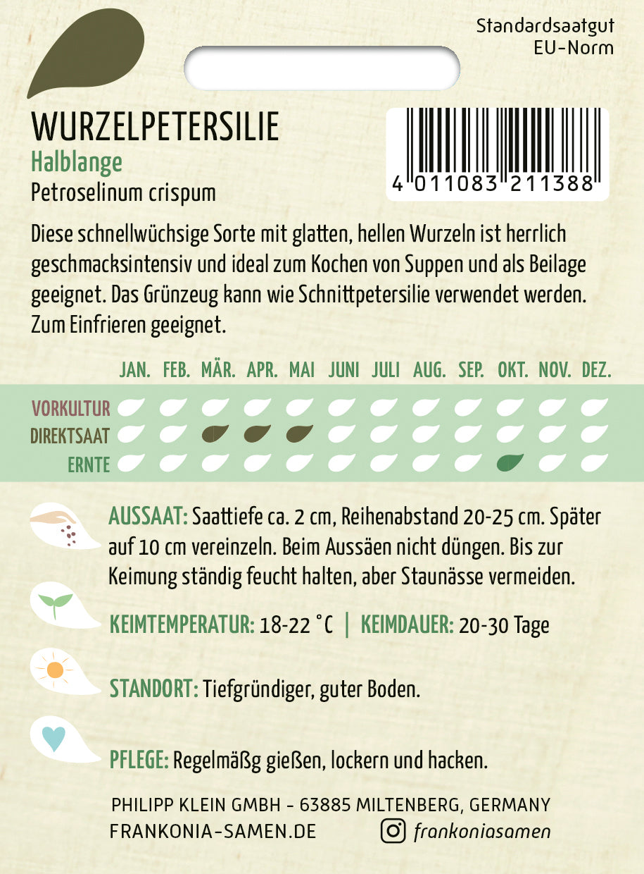Frankonia Samen Wurzelpetersilie Halblange