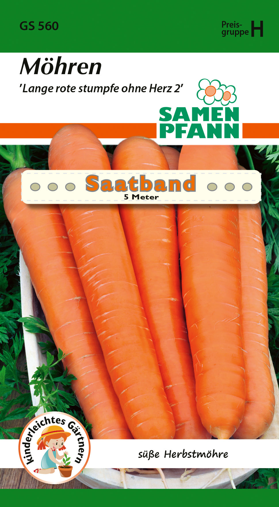 Samen Pfann Möhre Lange rote stumpfe ohne Herz 2 Saatband