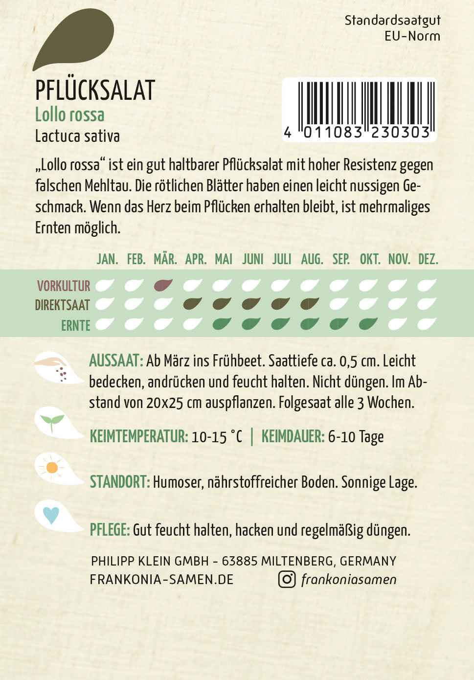 Frankonia Samen Pflück- & Schnittsalat Lollo rossa