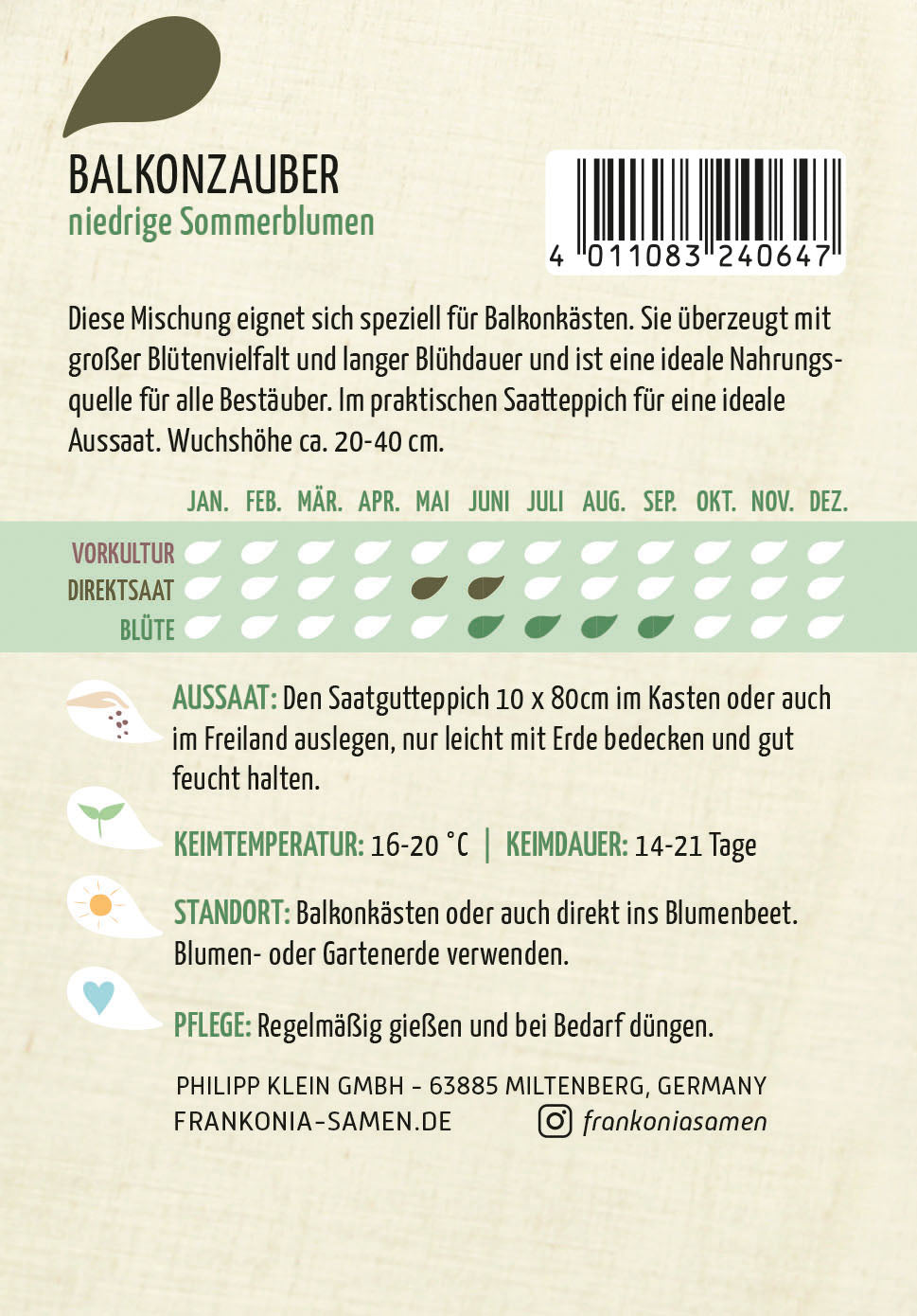 Frankonia Samen Blumensamen-Mischung niedrige Sommerblumen Saatteppich