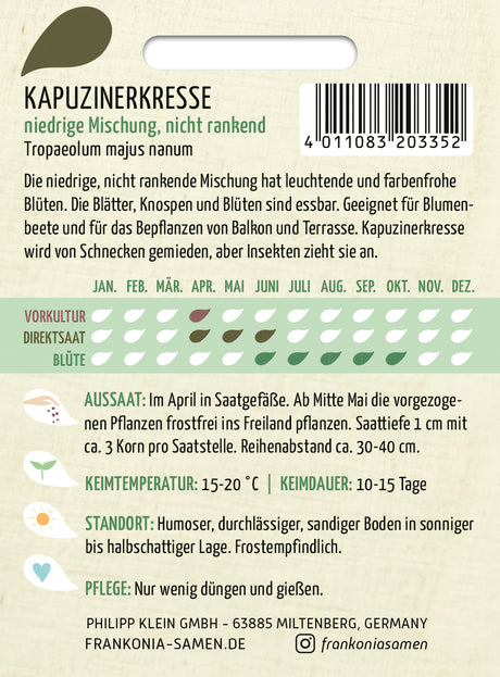 Frankonia Samen Kapuzinerkresse niedrige Mischung, nichtrankend