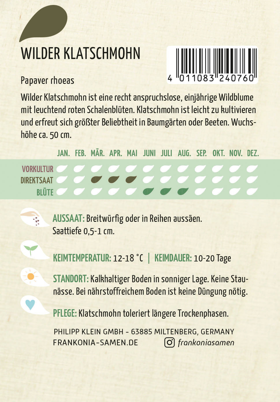 Frankonia Samen Mohn Wilder Klatschmohn