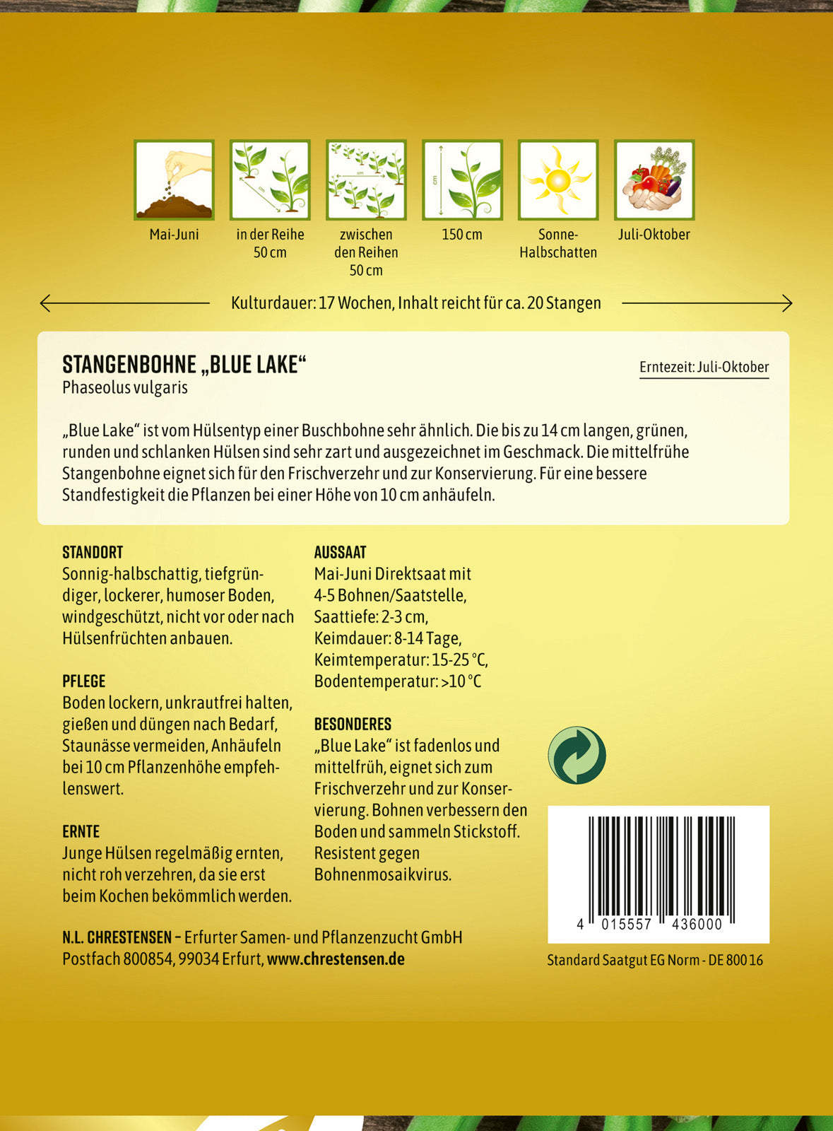 N.L. Chrestensen Stangenbohne Blue Lake