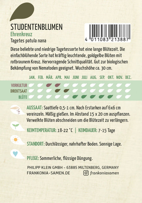 Frankonia Samen Studentenblumen Ehrenkreuz