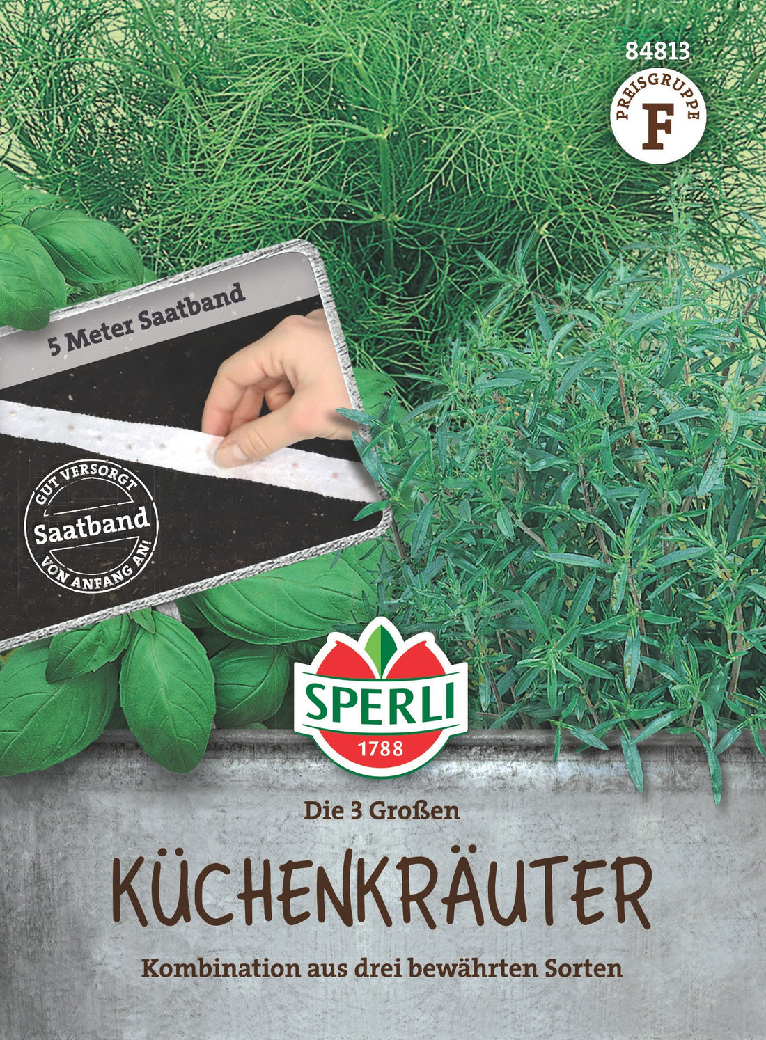 SPERLI Kräutersamen-Mischungen Die 3 Großen Bohnenkraut, Dill, Basilikum 'Genoveser' Saatband