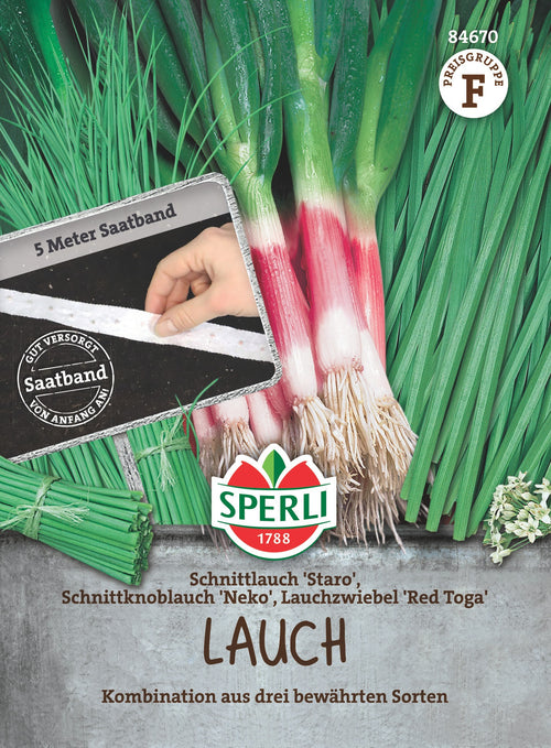 SPERLI Kräutersamen-Mischungen Schnittlauch 'Staro', Schnittknoblauch 'Neko', Lauchzwiebel 'Red Toga' Saatband