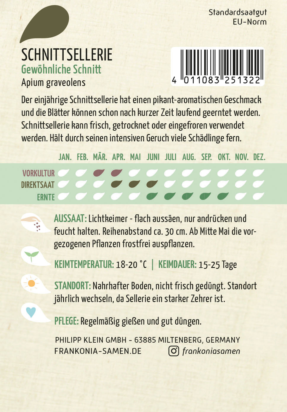 Frankonia Samen Stangensellerie Gewöhnliche Schnitt