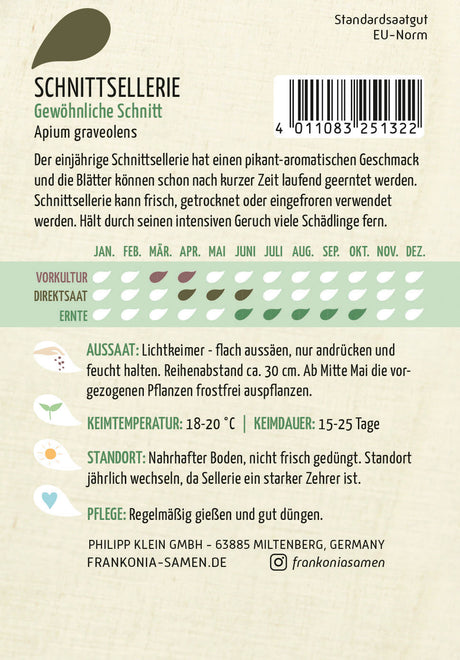 Frankonia Samen Stangensellerie Gewöhnliche Schnitt