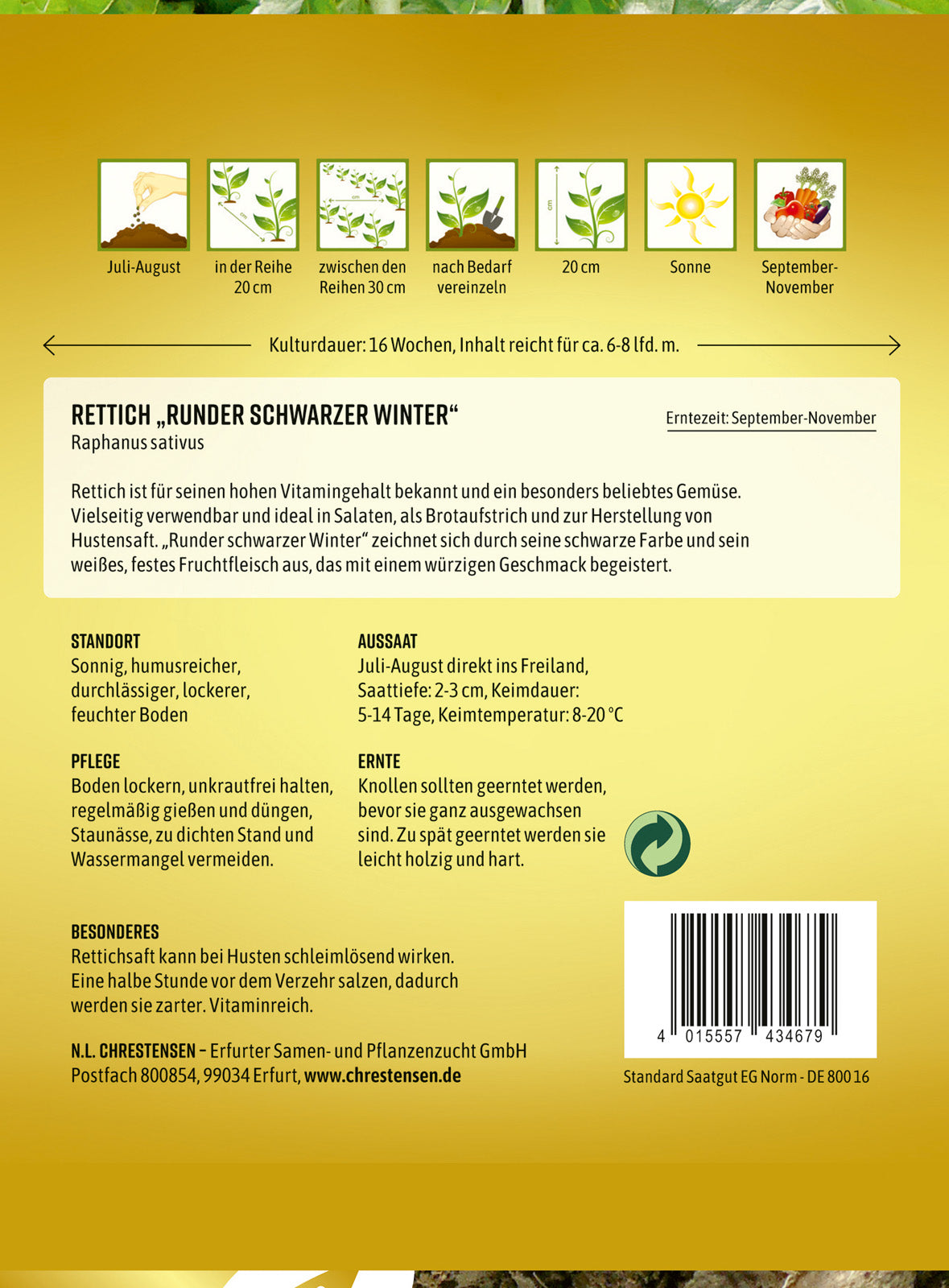 N.L. Chrestensen Rettich Runder schwarzer Winter