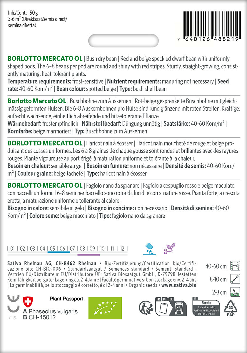 Sativa Buschbohne zum Auskernen Borlotto Mercato OL