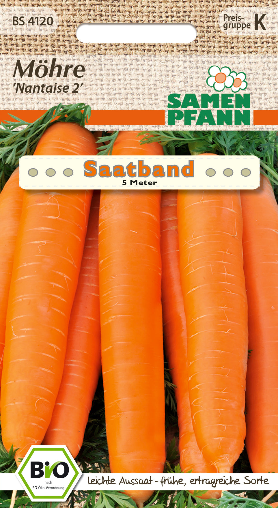 Samen Pfann BIO Möhre Nantaise 2 Saatband