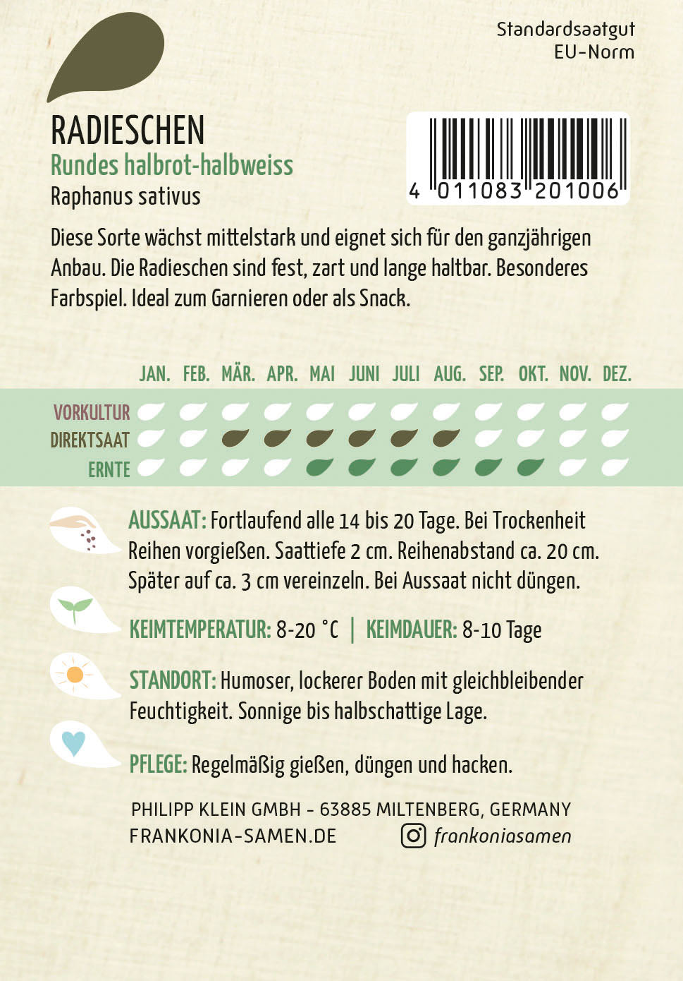 Frankonia Samen Radieschen Rundes halbrot-halbweiss