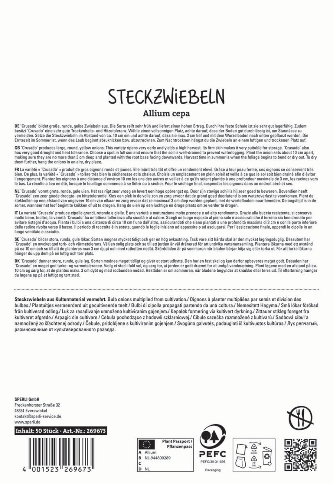 SPERLI Gelbe Steckzwiebel Crusado 50 Stück