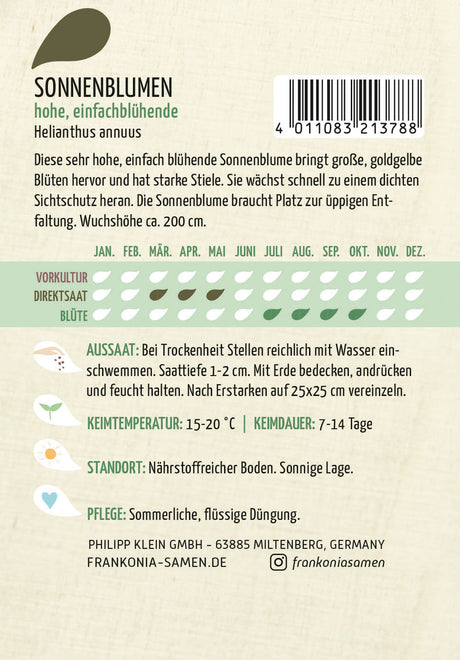 Frankonia Samen Sonnenblumen hohe, einfachblühende