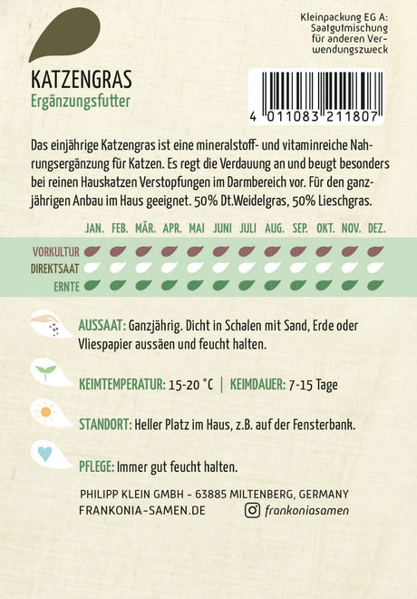 Frankonia Samen Gräser Katzengras Ergänzungsfutter