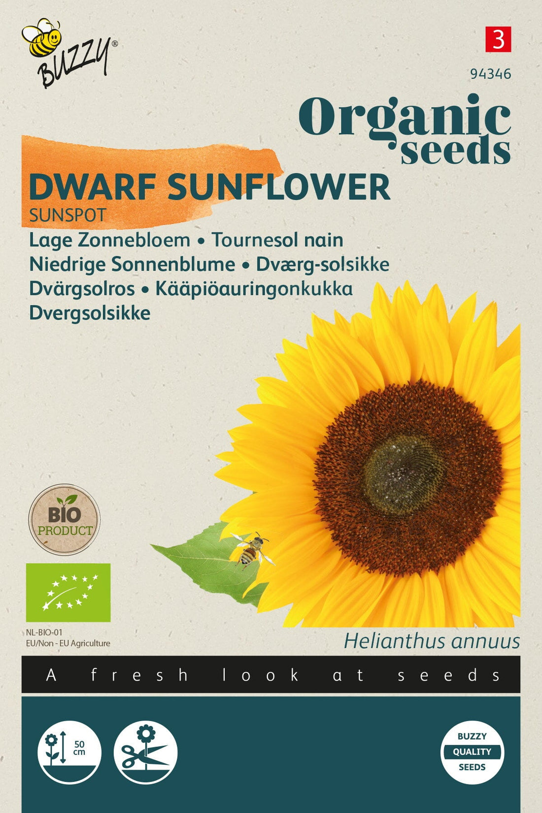 Buzzy Organic Seeds BIO Niedrige Sonnenblumen Sunspot