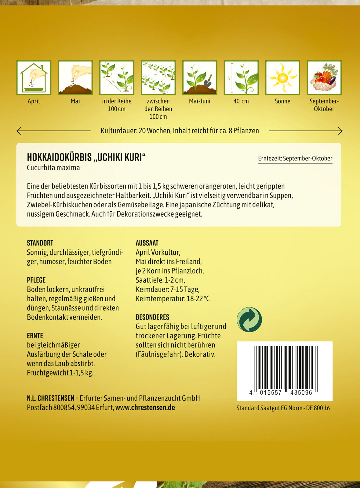 N.L. Chrestensen Hokkaido-Kürbis Uchiki Kuri