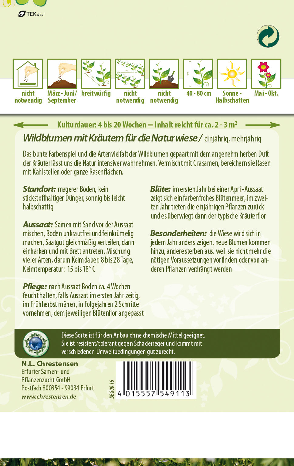 N.L. Chrestensen Wildblumenmischung mit Kräutern für die Naturwiese