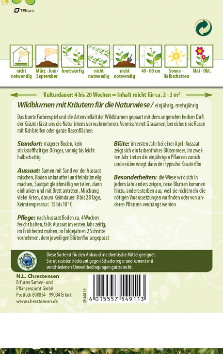 N.L. Chrestensen Wildblumenmischung mit Kräutern für die Naturwiese