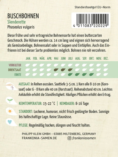 Frankonia Samen Buschbohnen Slenderette