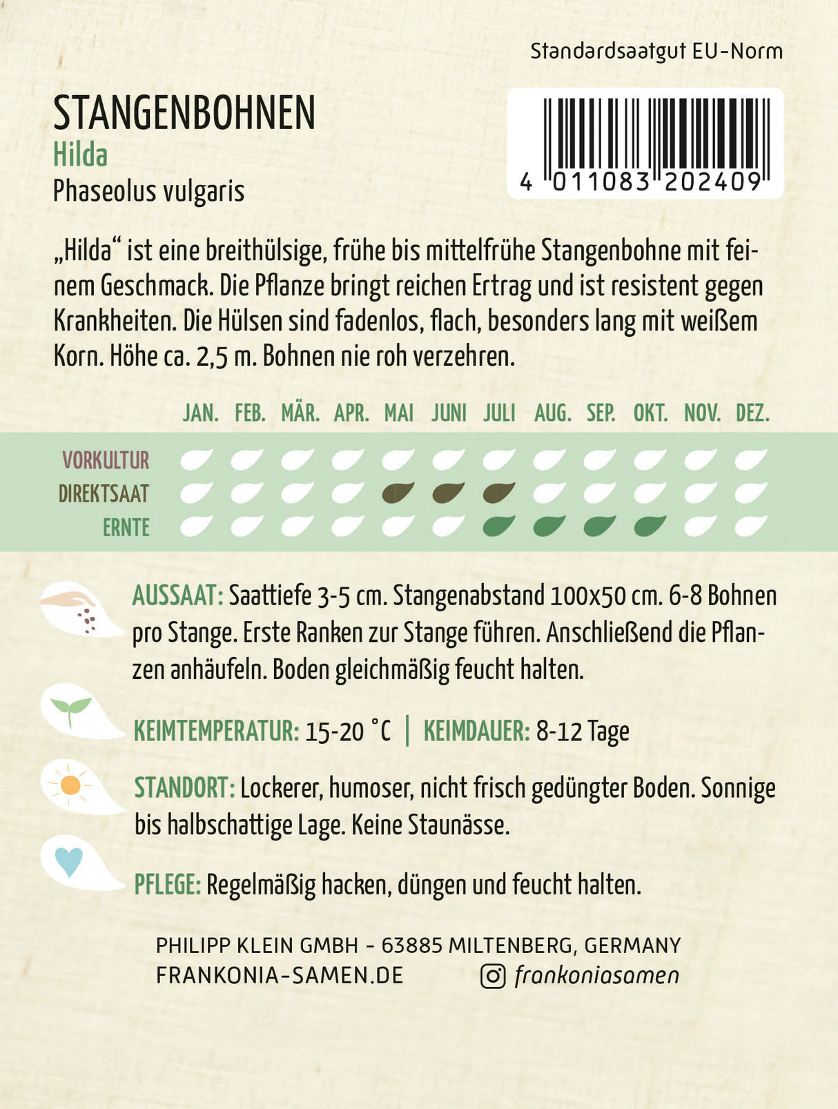 Frankonia Samen Stangenbohnen Hilda