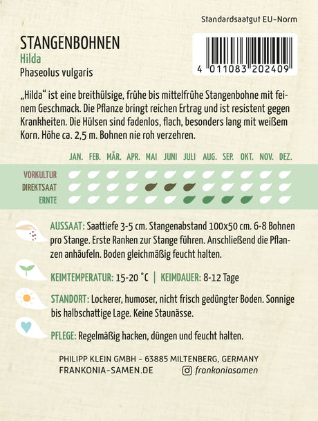 Frankonia Samen Stangenbohnen Hilda