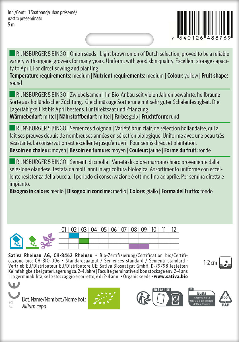 Sativa Zwiebelsamen Rijnsburger 5 Bingo Saatband