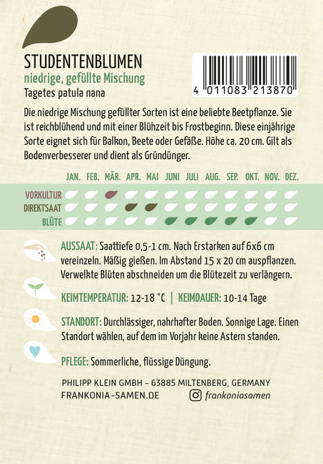 Frankonia Samen Studentenblumen niedrige, gefüllte Mischung