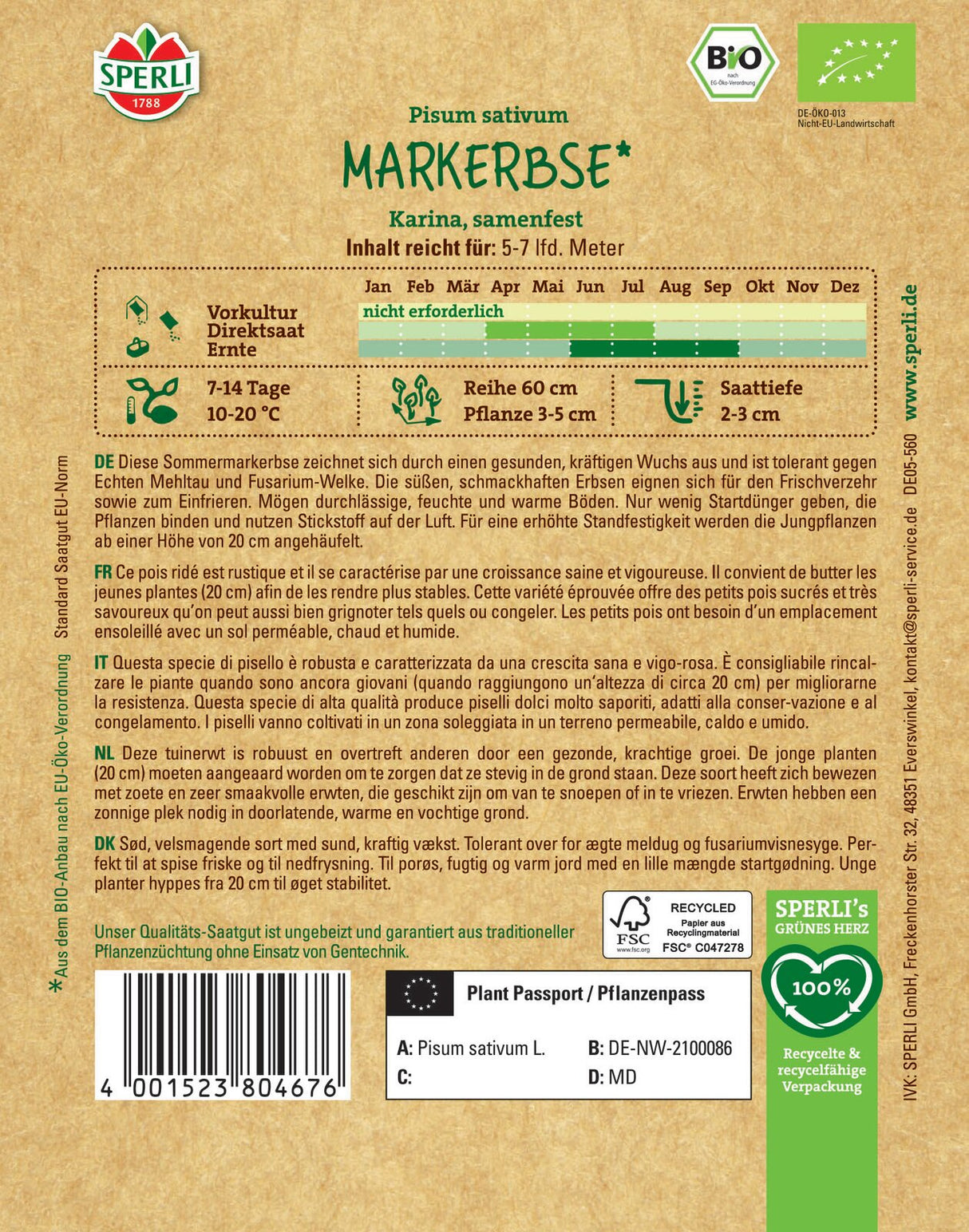 SPERLI BIO Markerbse Karina