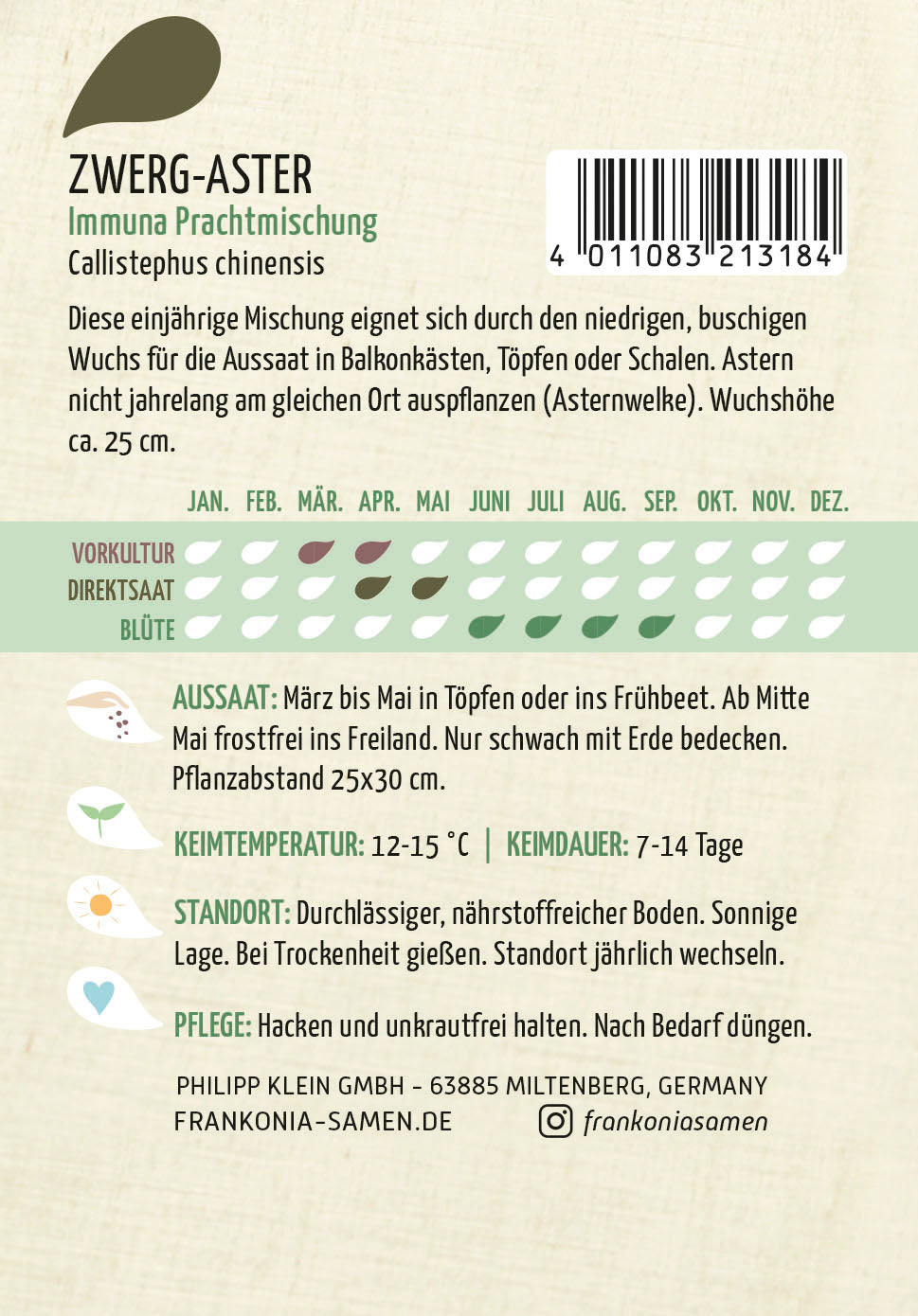 Frankonia Samen Astern Immuna Prachtmischung