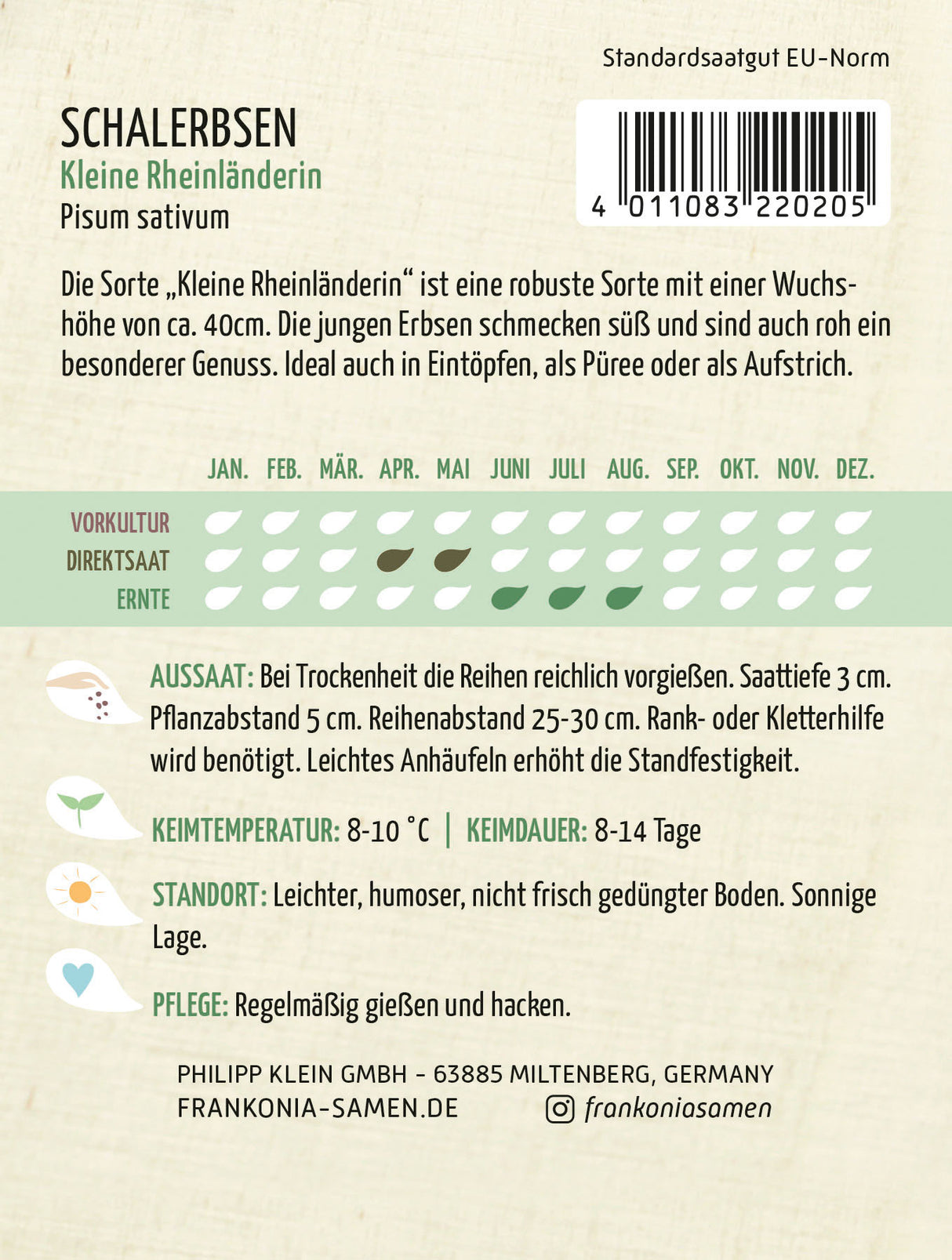 Frankonia Samen Schalerbsen Kleine Rheinländerin