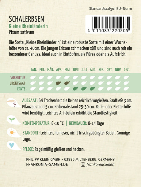 Frankonia Samen Schalerbsen Kleine Rheinländerin