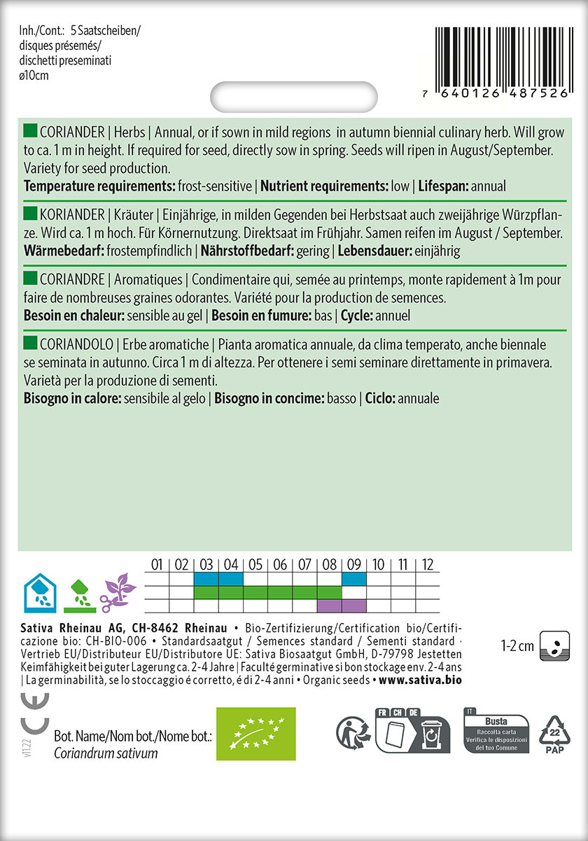 Sativa Koriander Saatscheibe