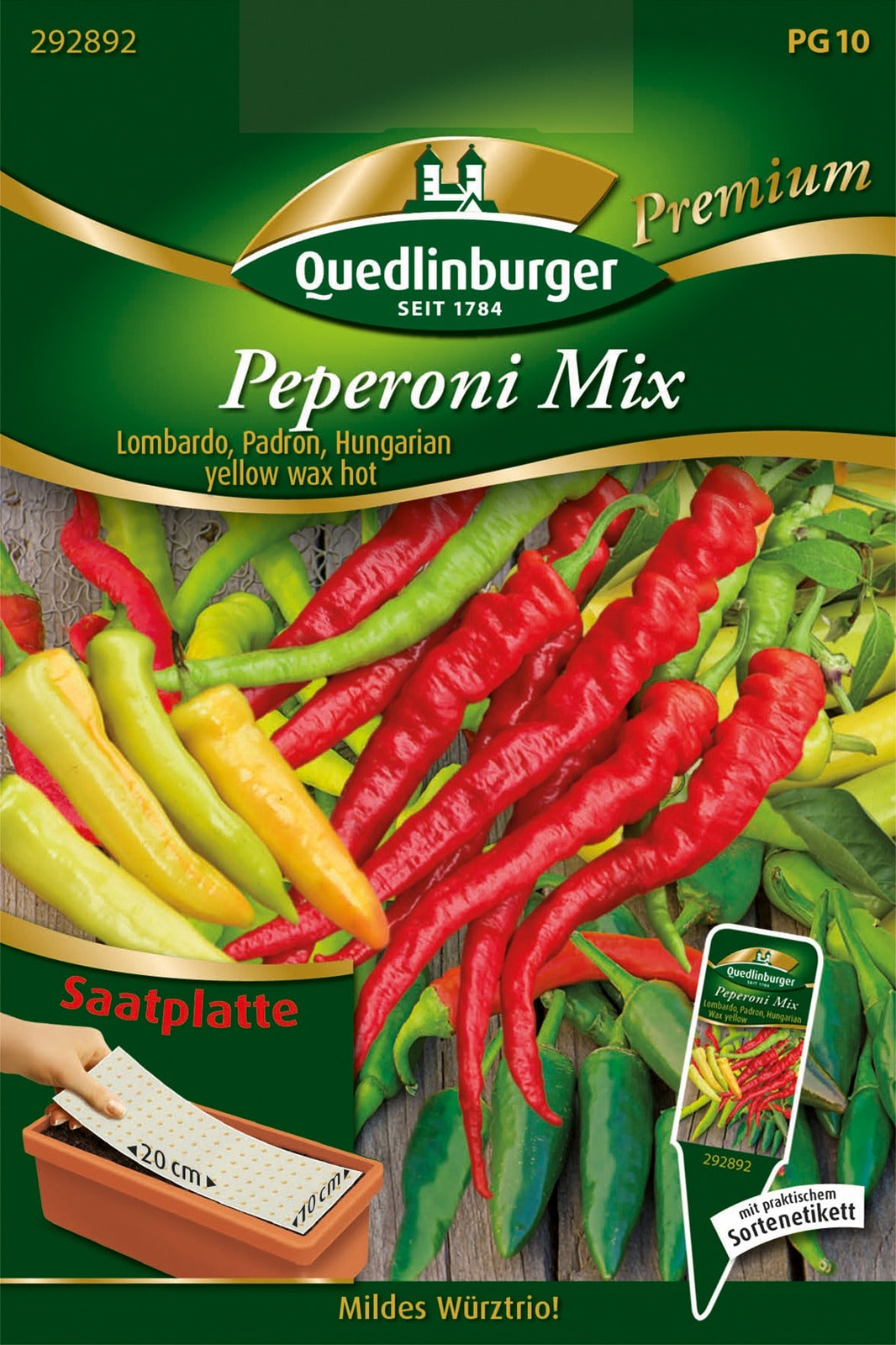 Quedlinburger Peperoni Mix Lombardo, Padron, Hungaria yellow wax hot Saatplatte