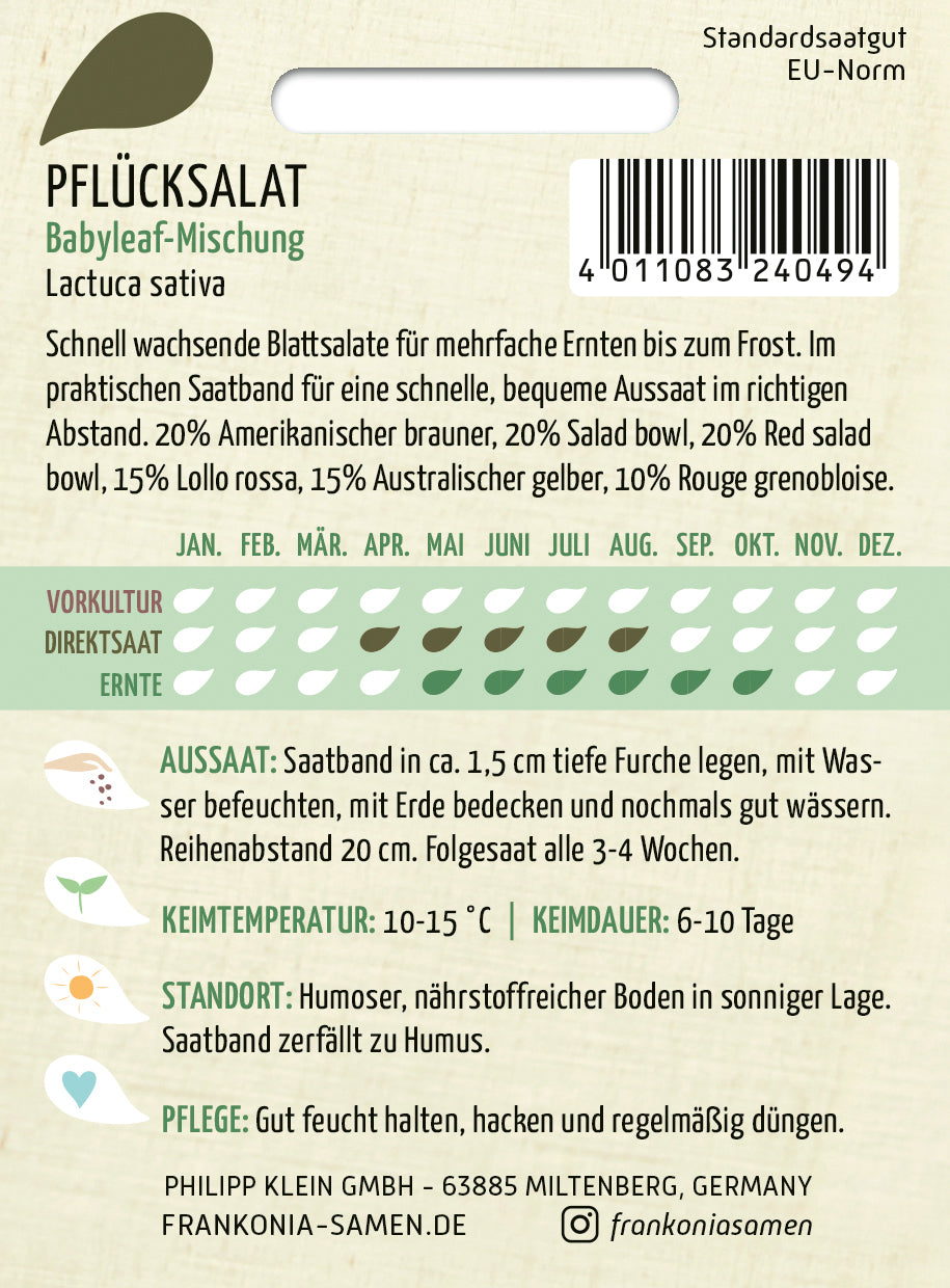Frankonia Samen Pflück- & Schnittsalat Babyleaf-Mischung Saatband