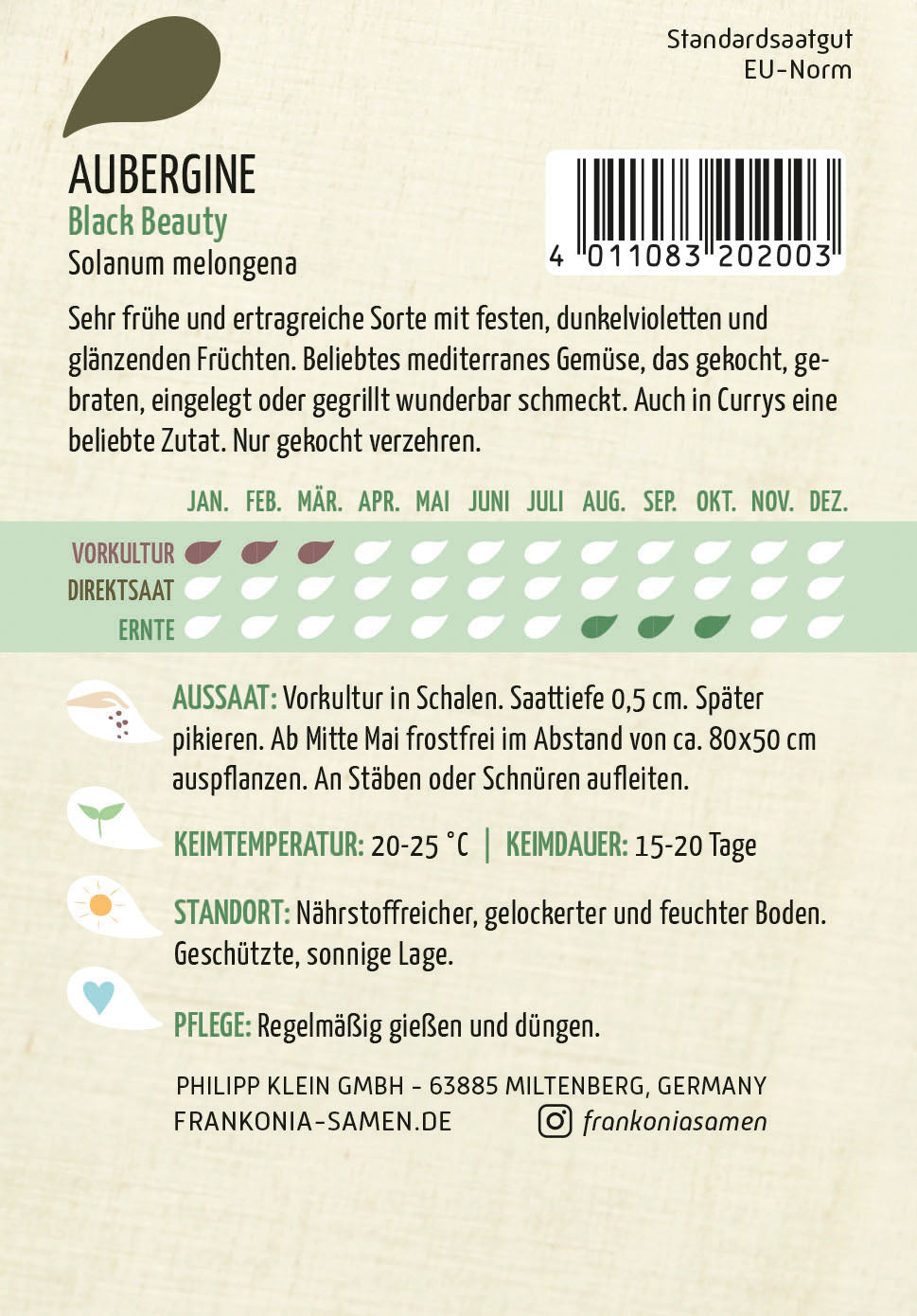 Frankonia Samen Auberginen Black Beauty