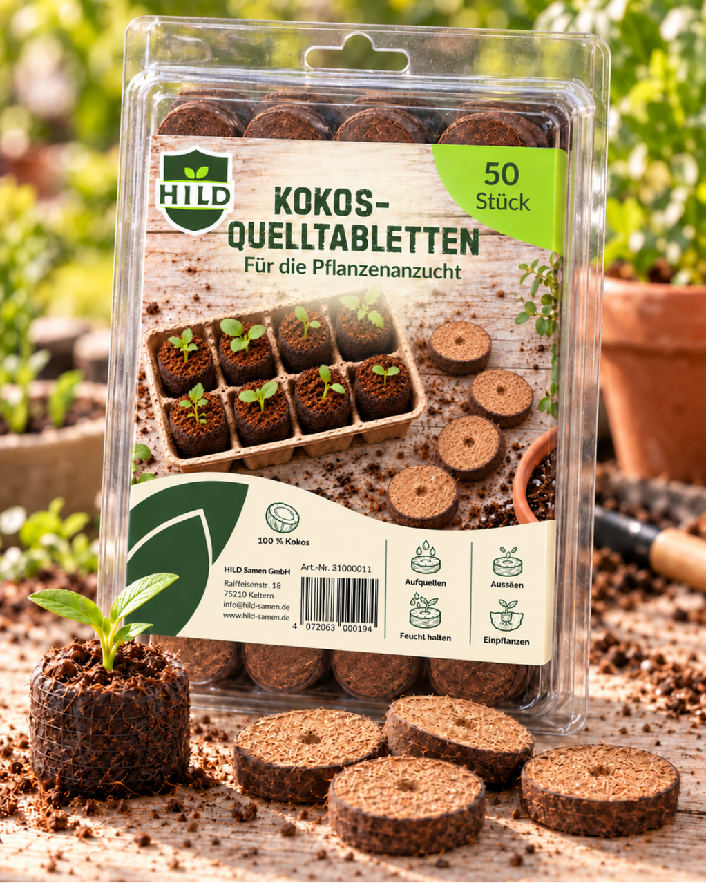 HILD Kokos-Quelltabletten Bollerbloom, 50er Blister