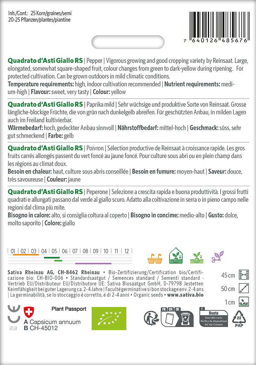 Sativa BIO Paprika mild Quadrato d'Asti Giallo RS