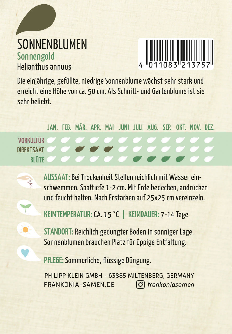 Frankonia Samen Sonnenblumen Sonnengold