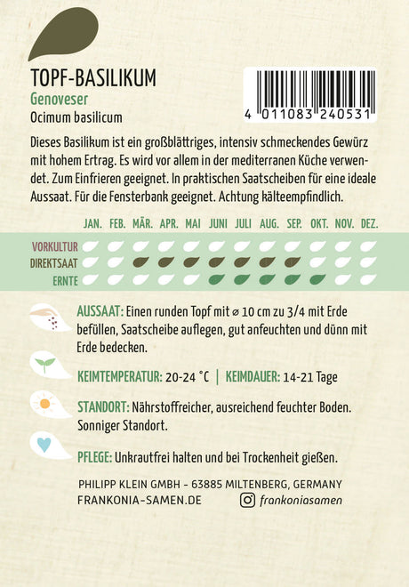 Frankonia Samen Basilikum Genoveser Topf