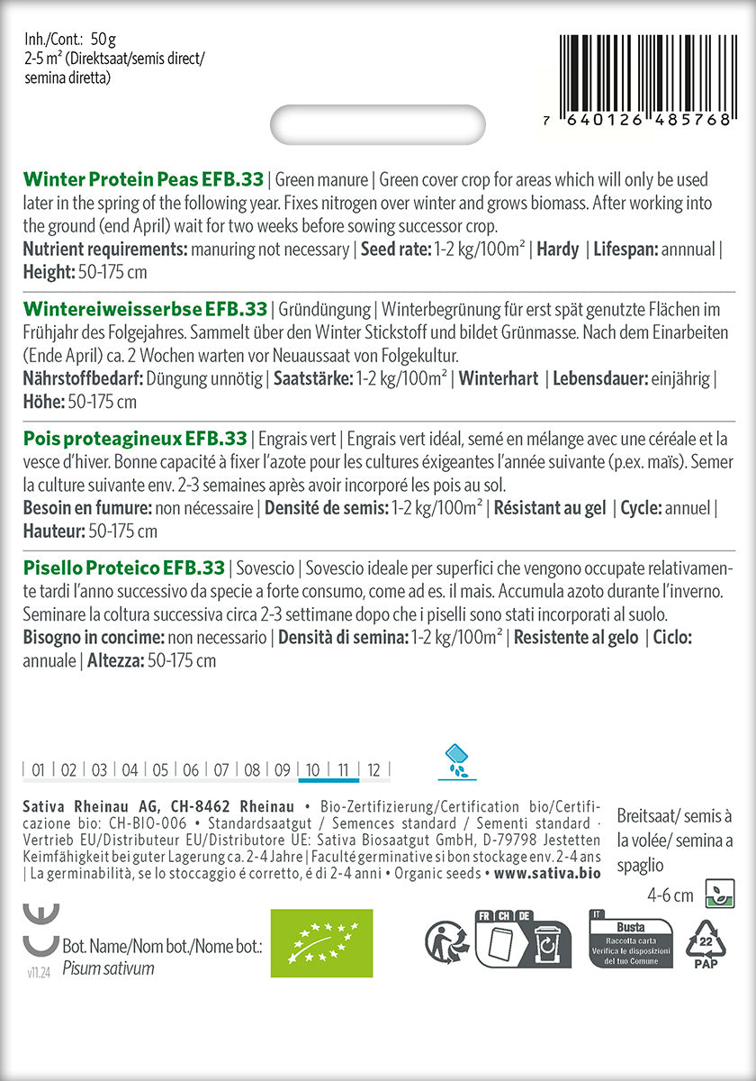 Sativa BIO Gründüngung Wintereiweisserbse EFB.33