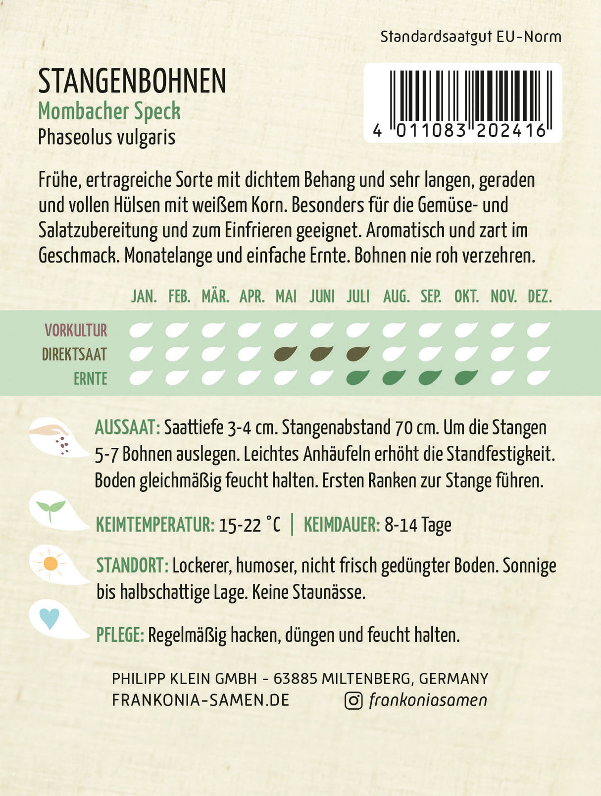 Frankonia Samen Stangenbohnen Mombacher Speck