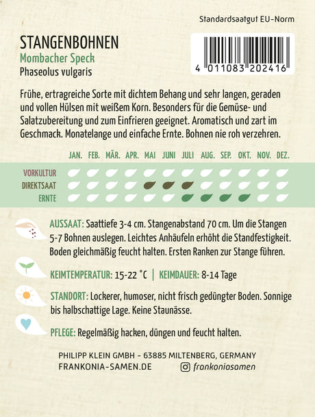 Frankonia Samen Stangenbohnen Mombacher Speck
