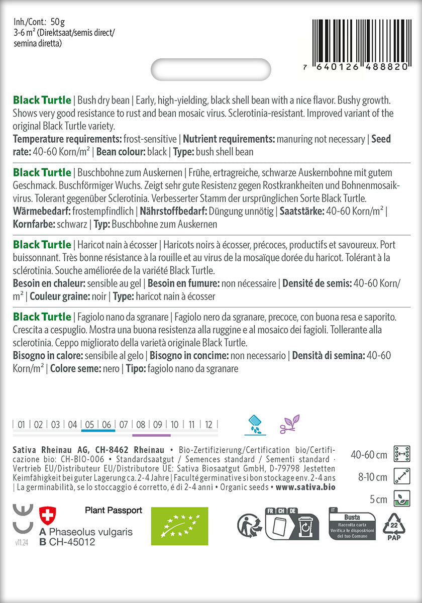 Sativa Buschbohne zum Auskernen Black Turtle