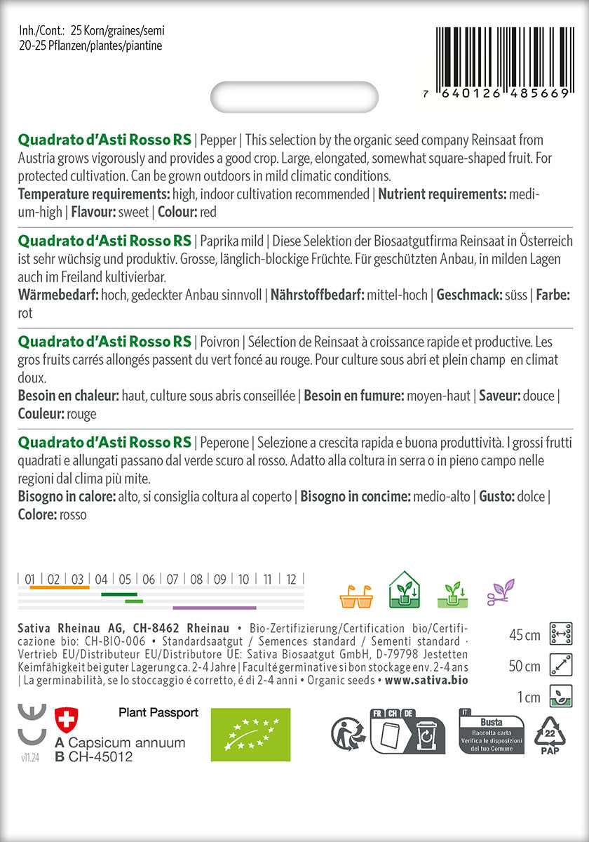 Sativa BIO Paprika mild Quadrato d'Asti Rosso RS