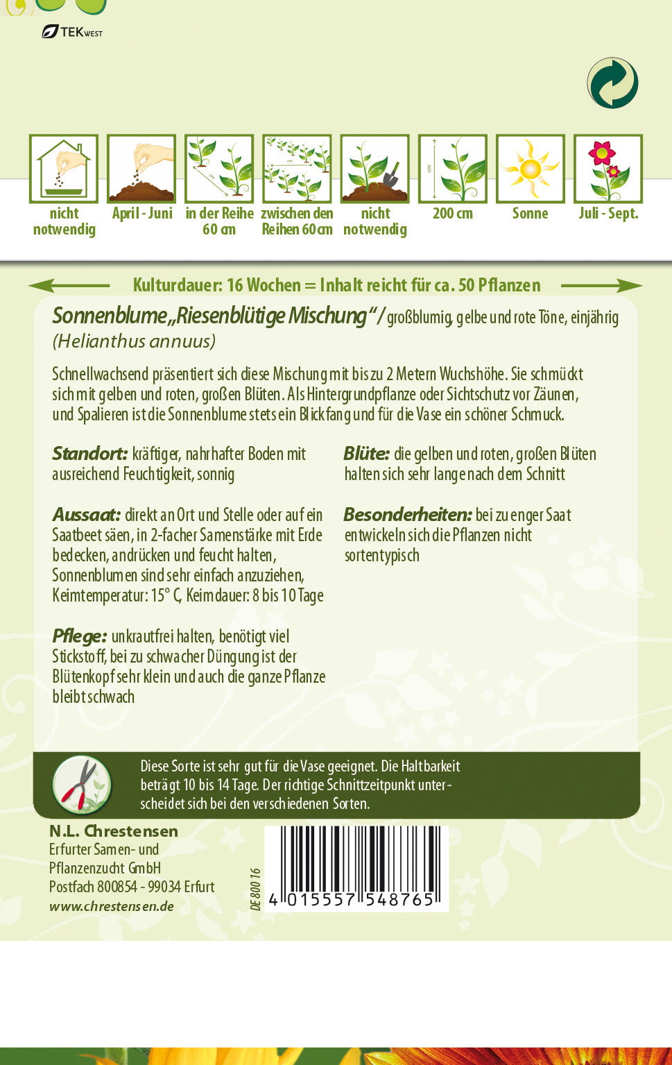 N.L. Chrestensen Sonnenblumen Riesenblütige Mischung