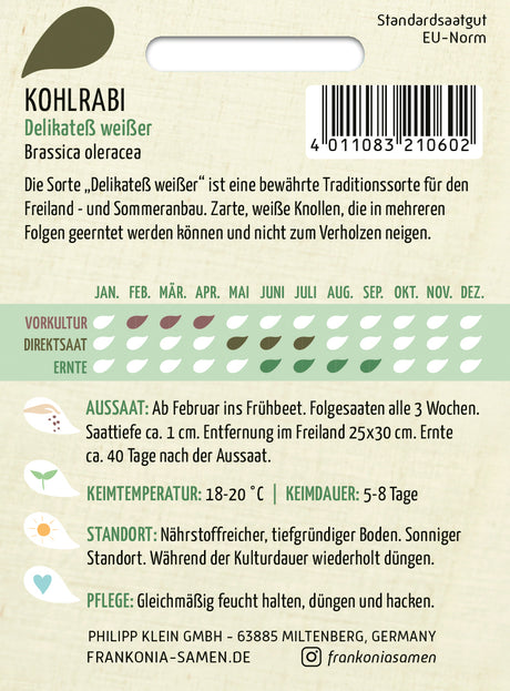 Frankonia Samen Kohlrabi Delikateß weißer