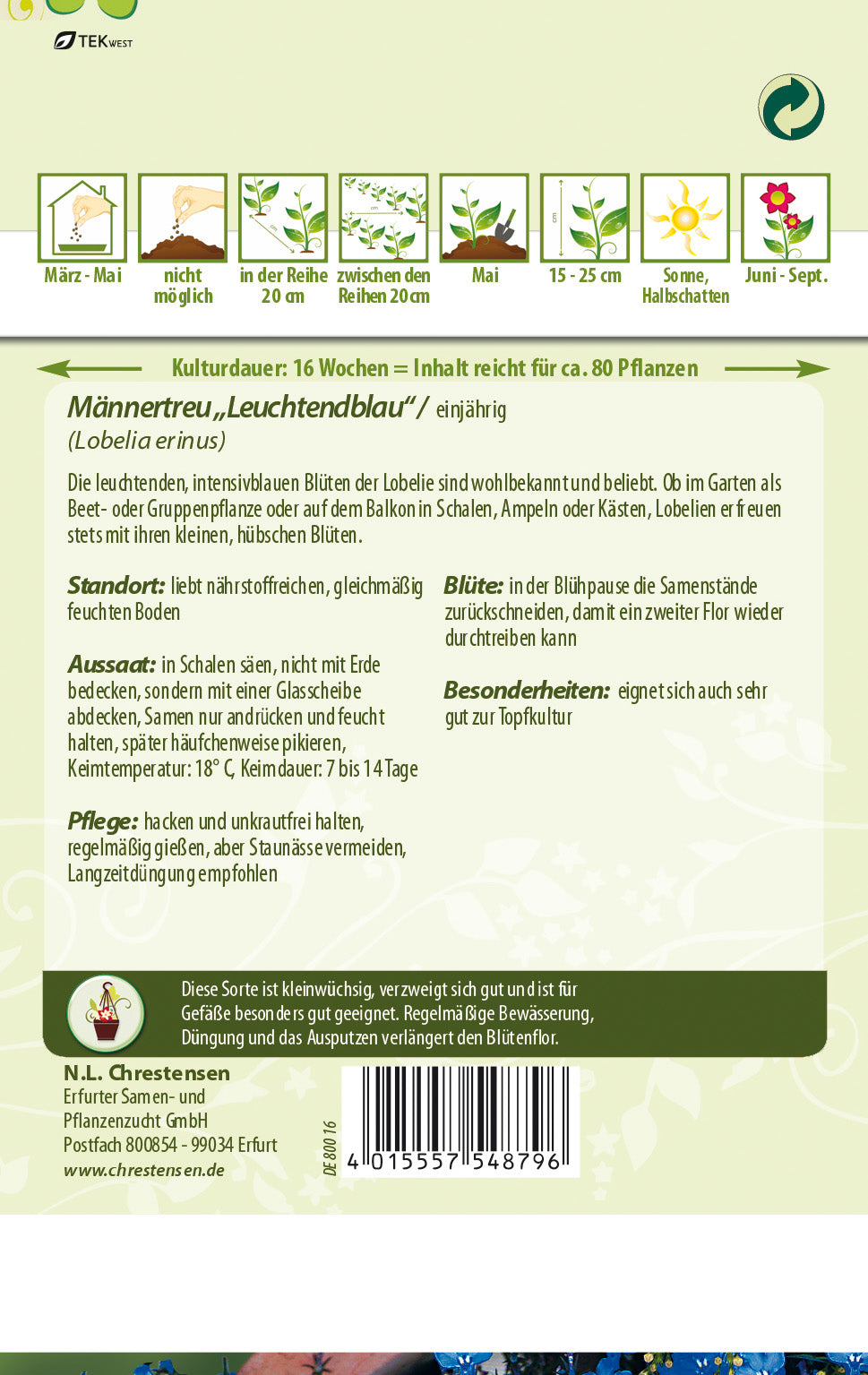 N.L. Chrestensen Männertreu Leuchtendblau