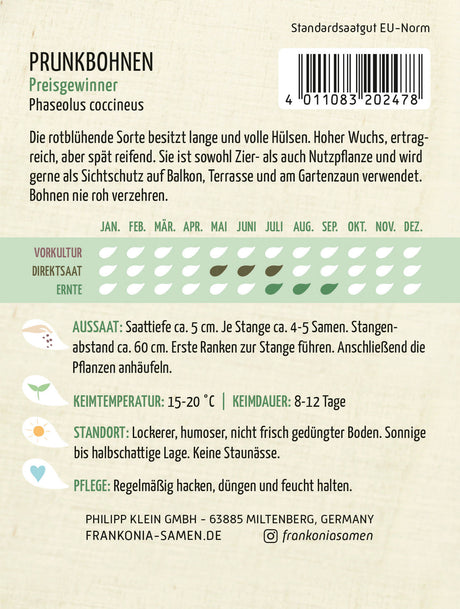 Frankonia Samen Prunkbohnen Preisgewinner