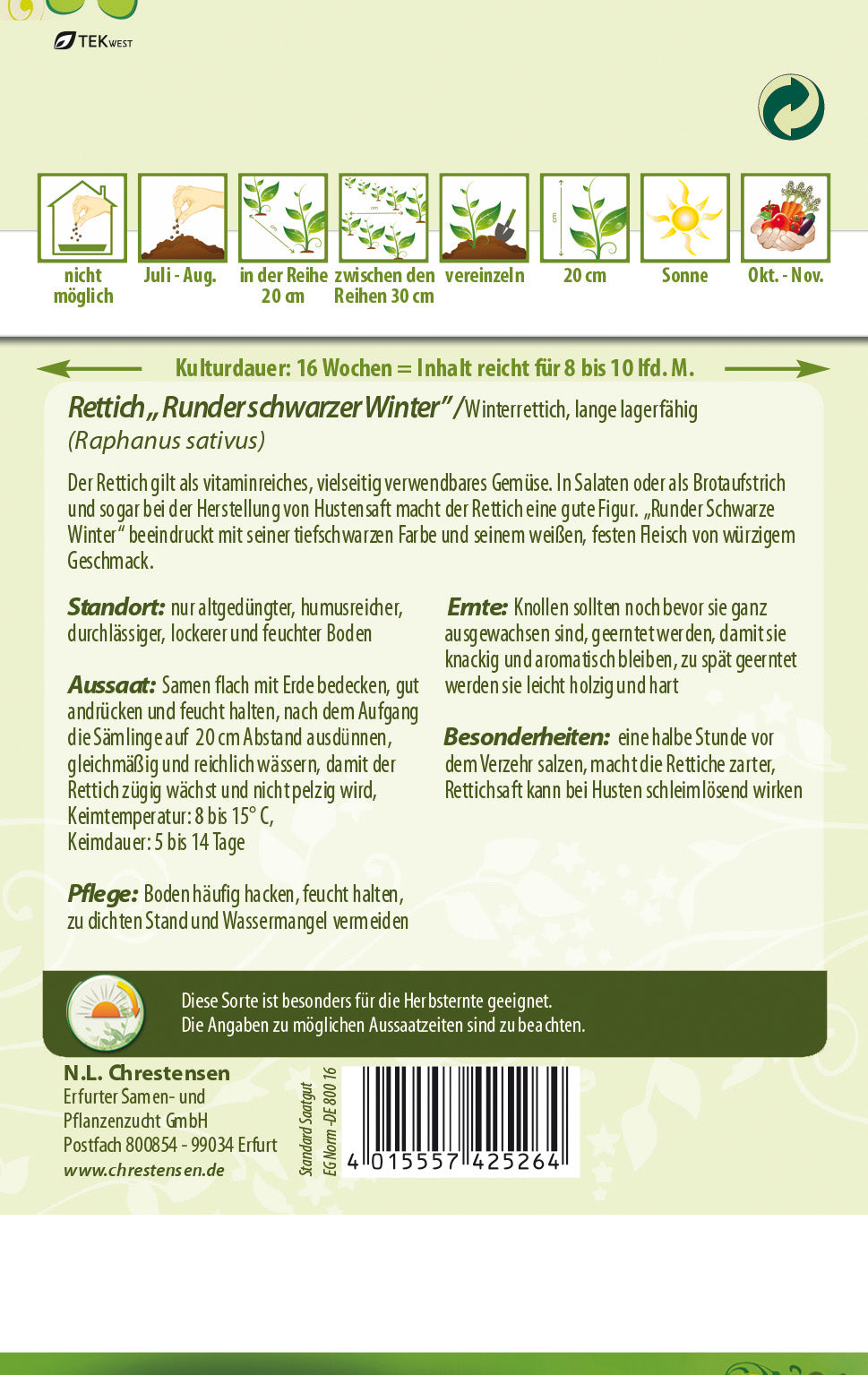 N.L. Chrestensen Rettich Runder schwarzer Winter